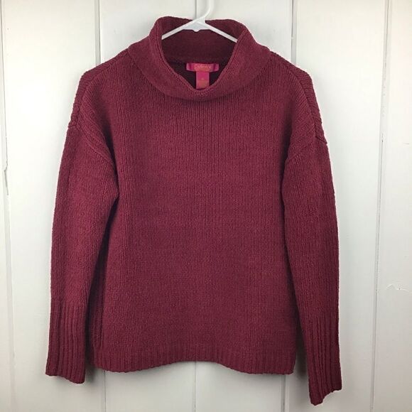 Catherine Malandrino Chenille Sweater Burgundy Cowl Neck, Size XS - Picture 1 of 6